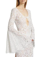 Sequin-Embellished Cotton-Blend Lace Gown