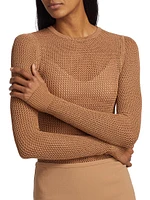 Knit Mesh Long-Sleeve Bodysuit