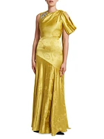 Draped Beaded Satin Gown