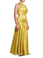 Draped Beaded Satin Gown