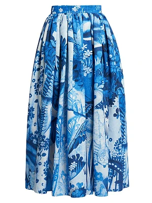 Flared Cotton-Blend Midi-Skirt