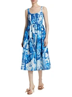 Abstract Cotton-Blend Fit-And-Flare Midi-Dress