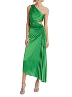 Dahlia Pleated Satin One-Shoulder Midi-Dress