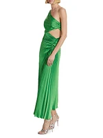 Dahlia Pleated Satin One-Shoulder Midi-Dress