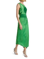 Dahlia Pleated Satin One-Shoulder Midi-Dress