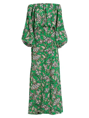 Natalia Floral Silk Off-the-Shoulder Maxi Dress