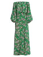 Natalia Floral Silk Off-the-Shoulder Maxi Dress