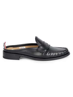 Pleated Penny Loafer-Style Leather Mules