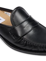 Pleated Penny Loafer-Style Leather Mules