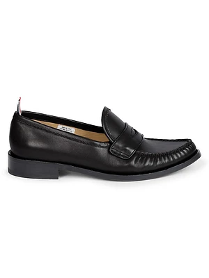 Pleated Varsity Leather Penny Loafers