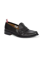 Pleated Varsity Leather Penny Loafers