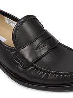 Pleated Varsity Leather Penny Loafers