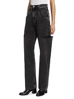 Distressed Slit Mid-Rise Baggy Jeans