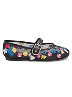 Flowerworks Floral-Embroidered Mesh Mary Jane Flats