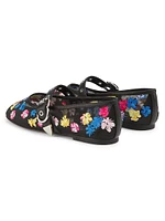 Flowerworks Floral-Embroidered Mesh Mary Jane Flats