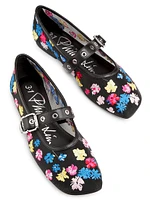 Flowerworks Floral-Embroidered Mesh Mary Jane Flats