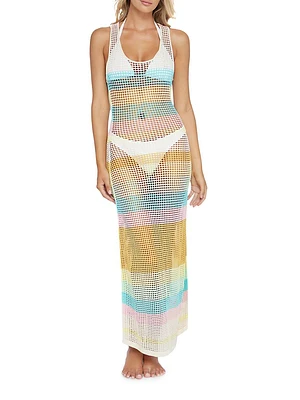 Marlo Stripe Mesh Cover-Up Dress