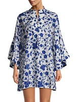 Floral Embroidered Cotton Long-Sleeve Mini Caftan