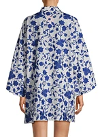 Floral Embroidered Cotton Long-Sleeve Mini Caftan