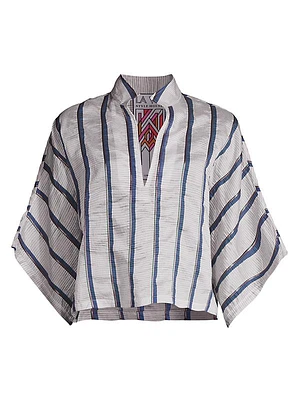 Striped V-Neck Three-Quarter-Sleeve Top