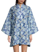 Floral Embroidered Lace Long-Sleeve Mini Caftan