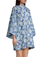 Floral Embroidered Lace Long-Sleeve Mini Caftan