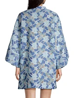 Floral Embroidered Lace Long-Sleeve Mini Caftan