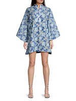 Floral Embroidered Lace Long-Sleeve Mini Caftan