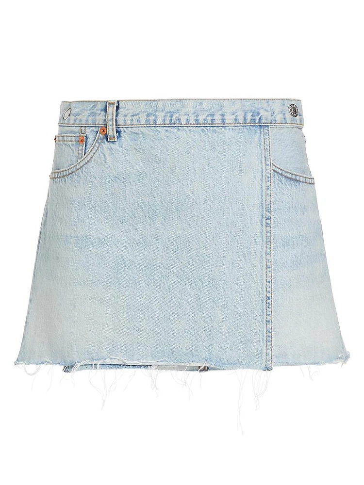 Re/done & Pam Mid-Waist Denim Wrap Miniskirt