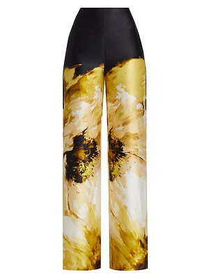 Andie Silk Floral Wide-Leg Pants