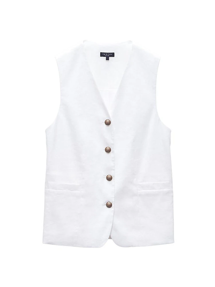 Charlotte Linen-Blend Button-Up Vest