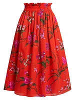 Cotton-Linen Floral Midi-Skirt