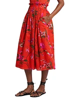 Cotton-Linen Floral Midi-Skirt