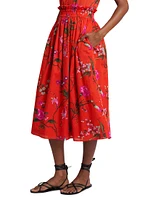 Cotton-Linen Floral Midi-Skirt