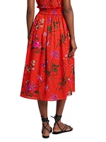 Cotton-Linen Floral Midi-Skirt