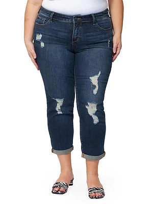 Rolled Distressed Boyfriend Jeans