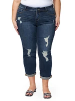 Rolled Distressed Boyfriend Jeans