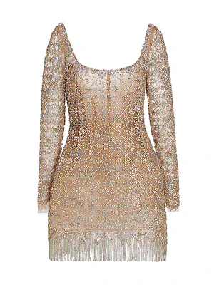 Crystal-Embellished Long-Sleeve Minidress