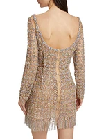 Crystal-Embellished Long-Sleeve Minidress