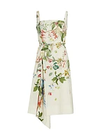 Floral Fauna Drape Godet Dress