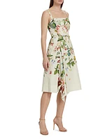 Floral Fauna Drape Godet Dress