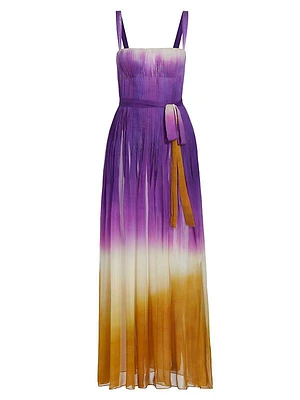 Pintuck Abstract Ombré Silk Chiffon Gown