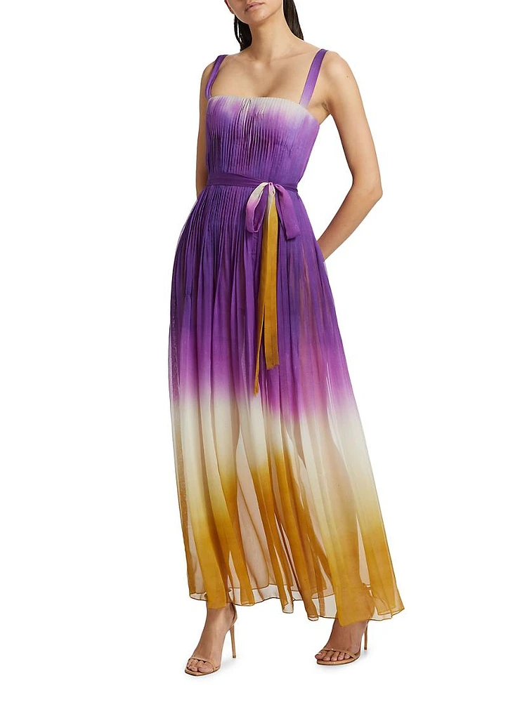 Pintuck Abstract Ombré Silk Chiffon Gown