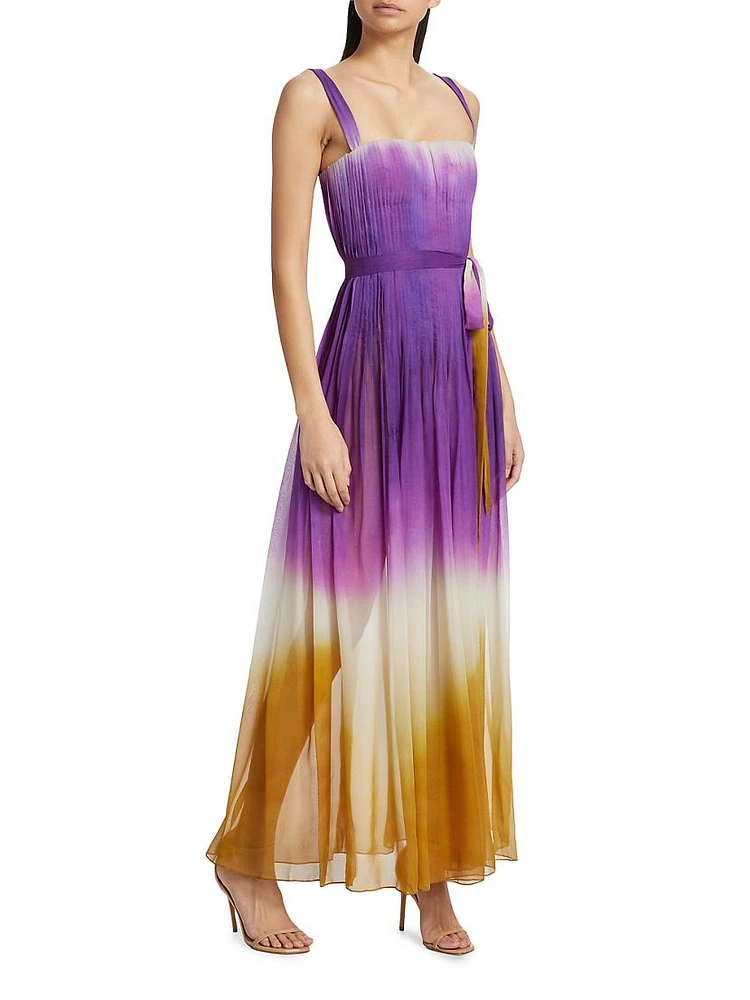 Pintuck Abstract Ombré Silk Chiffon Gown