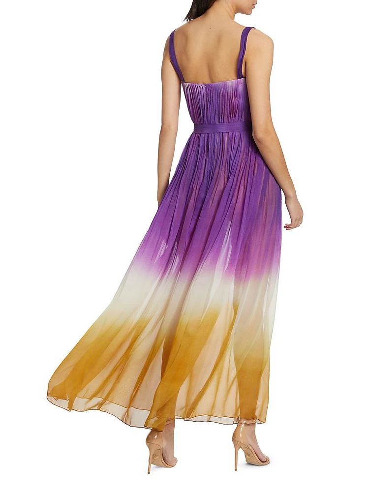 Pintuck Abstract Ombré Silk Chiffon Gown