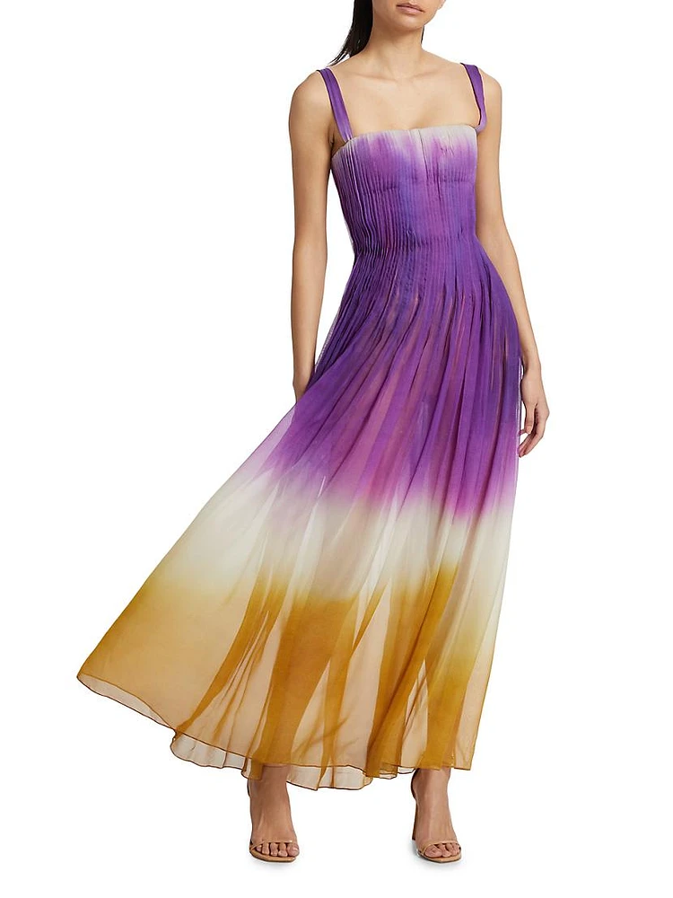 Pintuck Abstract Ombré Silk Chiffon Gown