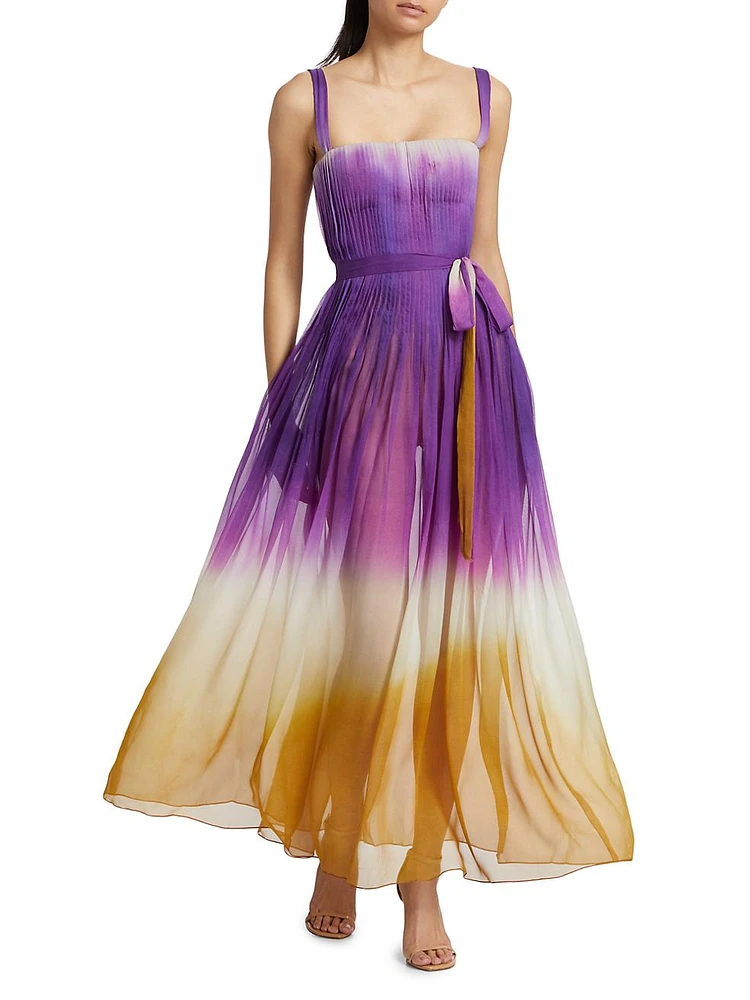 Pintuck Abstract Ombré Silk Chiffon Gown