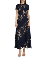 Wool Botanical Guipure Inset Maxi Dress