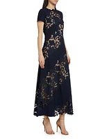 Wool Botanical Guipure Inset Maxi Dress