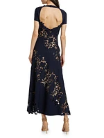 Wool Botanical Guipure Inset Maxi Dress